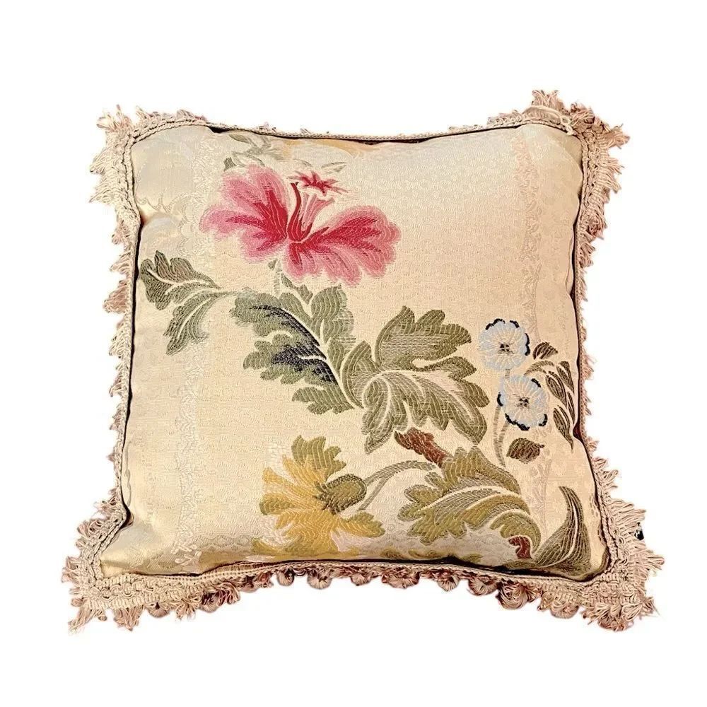 Vintage Newport Asian Silk Tassel Fringe Accent Pillow